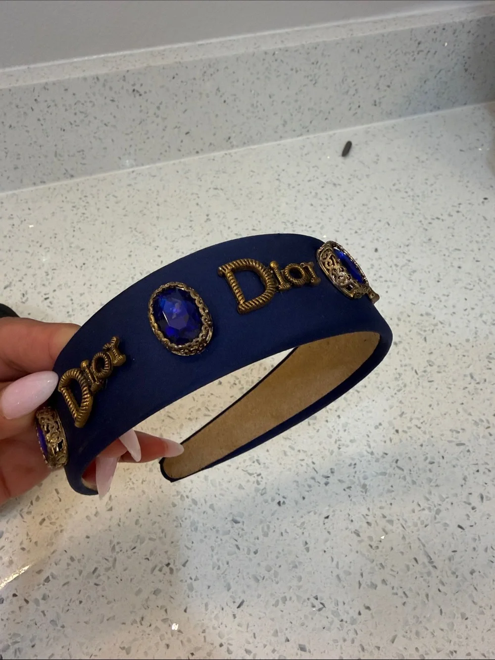 Dior Navy Blue and LV  Black Embellished Headbands Set